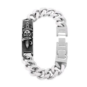 ED HARDY MEN'S STAINLESS STEEL SILVER TONE ANTIQUE "DO OR DIE" SKULL BRACELET